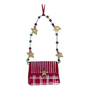 Department 56 Lollysticks Handbag Ornament Red Pocketbook Gold Stars Christmas